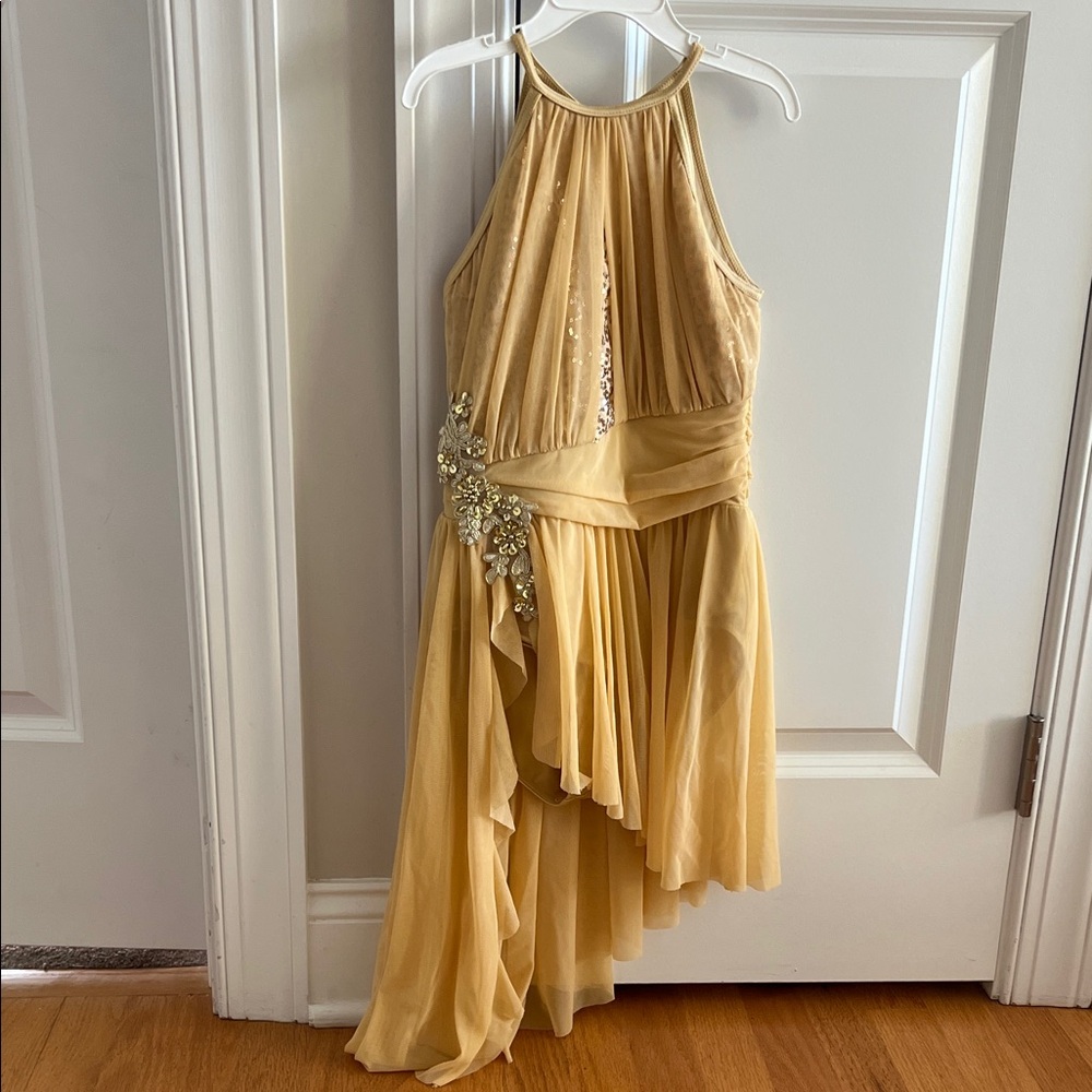 EUC Weissman Elegant Gold Asymmetrical Dance Costume - size MC